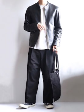 「LIDNM（リドム）のアイテム（ライダースジャケット）」を使った、えーと ☘🐝さん（メンズ・169cm）の冬コーディネート