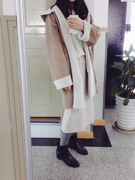 「niko and...（ニコアンド）のアイテム（ムートンコート）」を使った、biscuitsさん（レディース・167cm）の冬コーディネート