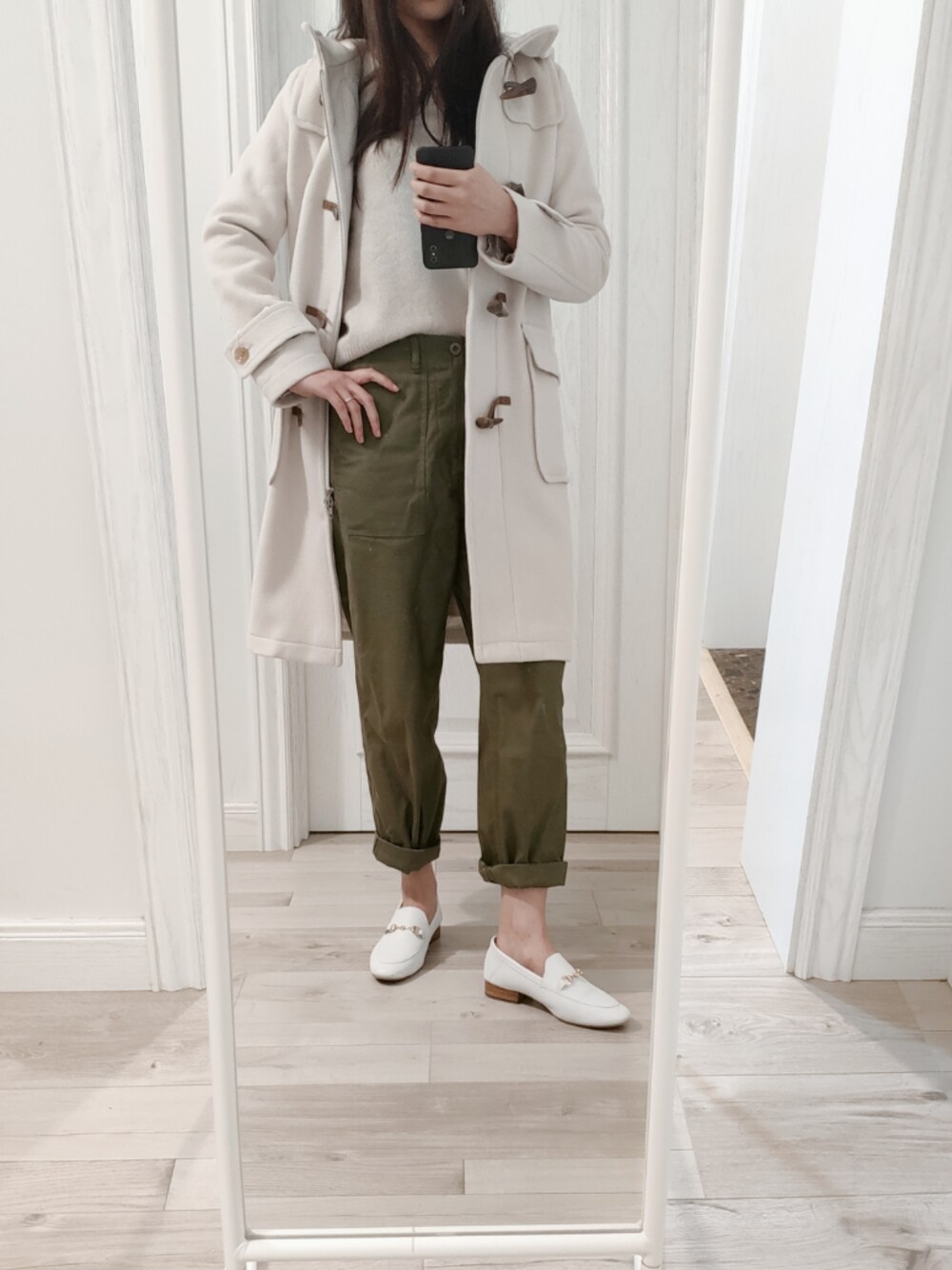 「ootd、冬コーデ、冬、カジュアル、カジュアルコーデ、オトナカジュアル、オトナ女子」｜「le.coeur blancのウールダッフルコート（ダッフルコート、ベージュ系）」を使った、biscuitsさん（レディース・167cm）の冬コーディネートの1枚目の写真