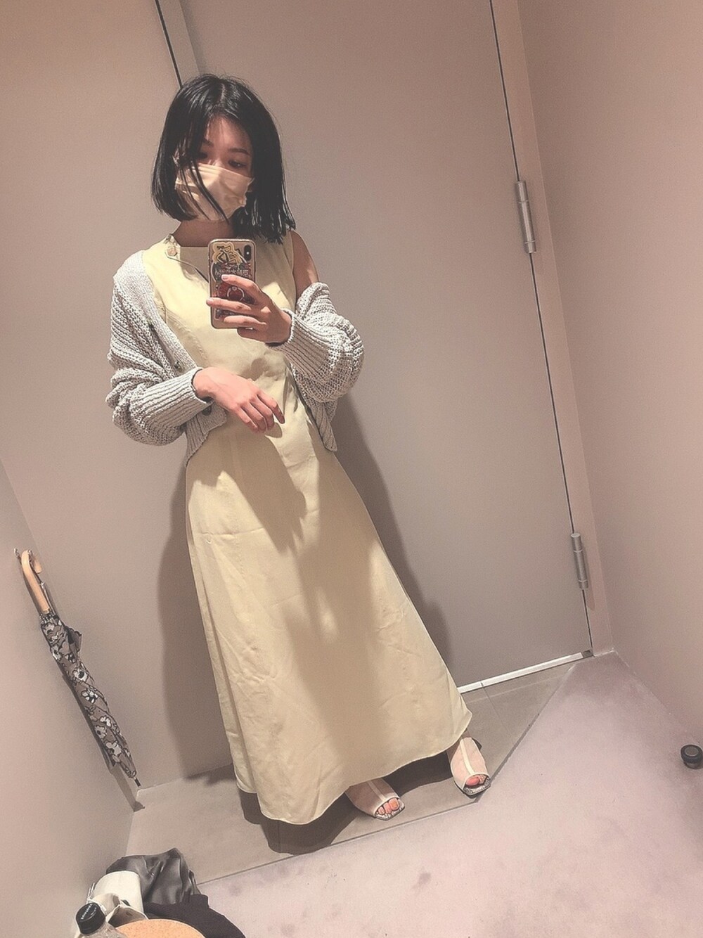 「休日スタイル、夏コーデ、ワンピース、ノースリーブ」｜「LILY BROWNのフロントサイドスリットOP（ワンピース、イエロー系）」を使った、.nao.さん（レディース・154cm）の夏コーディネートの1枚目の写真