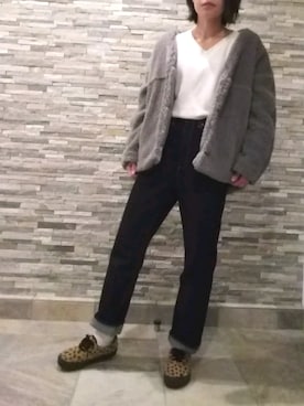 「UNIQLO（ユニクロ）のワッフルVネックT（長袖）（Tシャツ/カットソー）」を使った、KKさん（レディース・160cm）の秋コーディネート