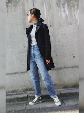 「NANO universe（ナノユニバース）のアイテム（ライダースジャケット）」を使った、KKさん（レディース・160cm）の冬コーディネート
