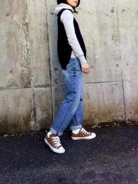 「ハイウエストストレートジーンズ」｜KKさん（レディース・160cm）の春コーディネート