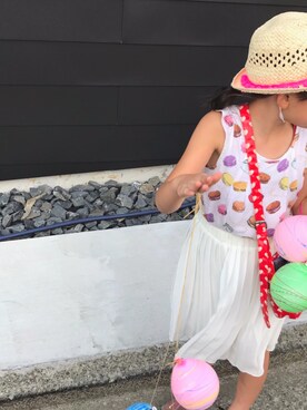 「H&M（エイチ・アンド・エム）のアイテム（ハット）」を使った、パンチョリーナ_8さん（キッズ・120cm）の夏コーディネート