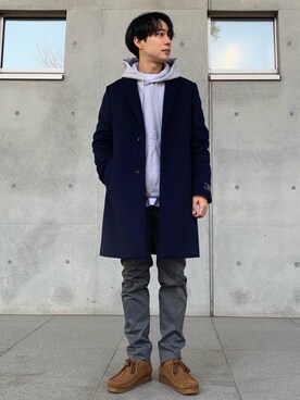 「アイテム（モカシン/デッキシューズ、ブラウン系）」を使った、近藤 陵さん（メンズ・168cm）の冬コーディネート