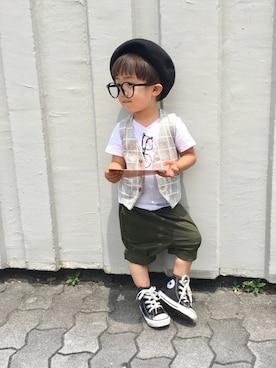 「ベスト×Tシャツ」｜「アイテム（その他）」を使った、MAOKICHIさん（キッズ・90cm）の夏コーディネート