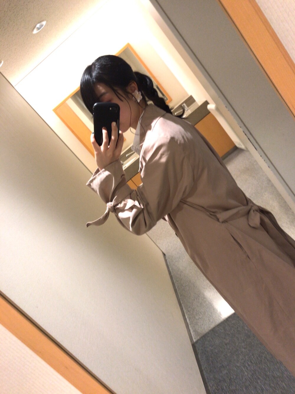 「トレンチコート、春コーデ、シンプル」｜「recaの【zozotown限定】キャンディースリーブ ピーチロング トレンチコート【2018 S/S】（トレンチコート、ピンク系）」を使った、mittanさん（レディース・152cm）の春コーディネートの1枚目の写真