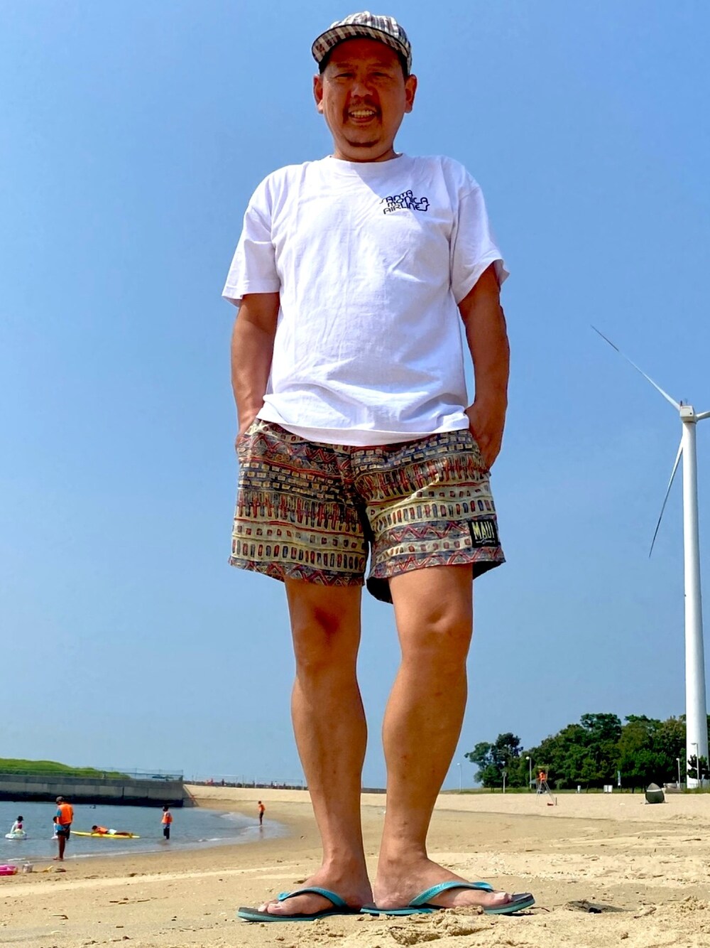 「なつこーで、夏コーデ、夏、夏だ！Tシャツ着よう！、Tシャツ、水着、ビームス、カジュアル、カジュアルコーデ、オトナカジュアル」｜「古着のアイテム（その他パンツ、その他）」を使った、ザッキローニさん（メンズ・172cm）の夏コーディネートの1枚目の写真