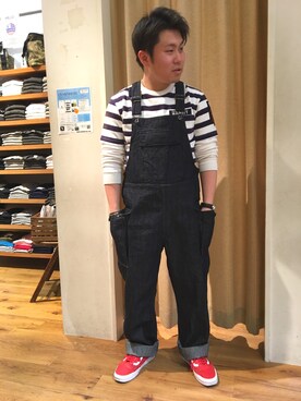 「TYPE BLUE（タイプブルー）のアイテム（サロペット/オーバーオール）」を使った、三品文哉さん（メンズ・163cm）の冬コーディネート