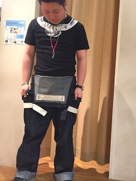 「TYPE BLUE（タイプブルー）のアイテム（サロペット/オーバーオール）」を使った、三品文哉さん（メンズ・163cm）の夏コーディネート