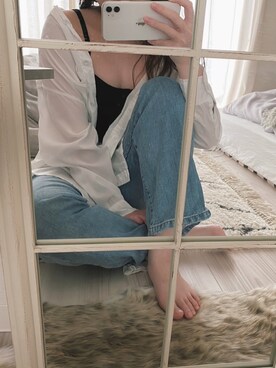 「LOWRYS FARM（ローリーズファーム）のCONEハイライズワイドデニム　800874（デニムパンツ）」を使った、rinaさん（レディース・155cm）の夏コーディネート