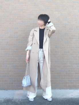 「シルバー」｜「アイテム（トレンチコート）」を使った、moko𓅺𓏧さん（レディース・157cm）の春コーディネート