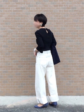 「アイテム（パンプス、ブルー系）」を使った、moko𓅺𓏧さん（レディース・157cm）の春コーディネート