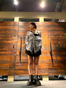 「DIESEL（ディーゼル）のレディース ワンピース オープンショルダーミニシャツワンピース（ワンピース、ブラック系）」を使った、Lily(りりー)さん（レディース・160cm）の春コーディネート