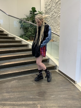 「DIESEL（ディーゼル）のレディース デニムミックスワンピース（ワンピース、ブラック系）」を使った、Lily(りりー)さん（レディース・160cm）の冬コーディネート