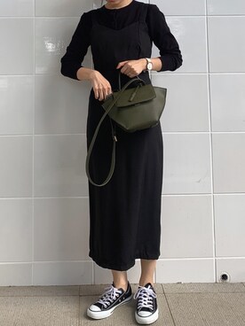 「ME'VE the storeのアイテム（ワンピース、ブラック系）」を使った、夏美さん（レディース・160cm）の秋コーディネート