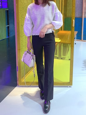 「fd style（エフディ スタイル）のハイウエストセミブーツカットロングスラックス（スラックス、ブラック系）」を使った、夏美さん（レディース・160cm）の秋コーディネート