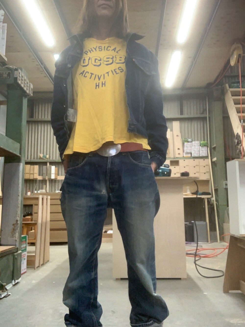 「アメカジ、デニム、Tシャツ、デニデニ、ジージャン」｜「古着のアイテム（デニムパンツ、ブルー系）」を使った、 tatsuma21さん（メンズ・165cm）の春コーディネートの1枚目の写真