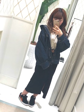 「154cmコーデ」｜「アイテム（デニムジャケット）」を使った、Renaさん（レディース・154cm）の春コーディネート