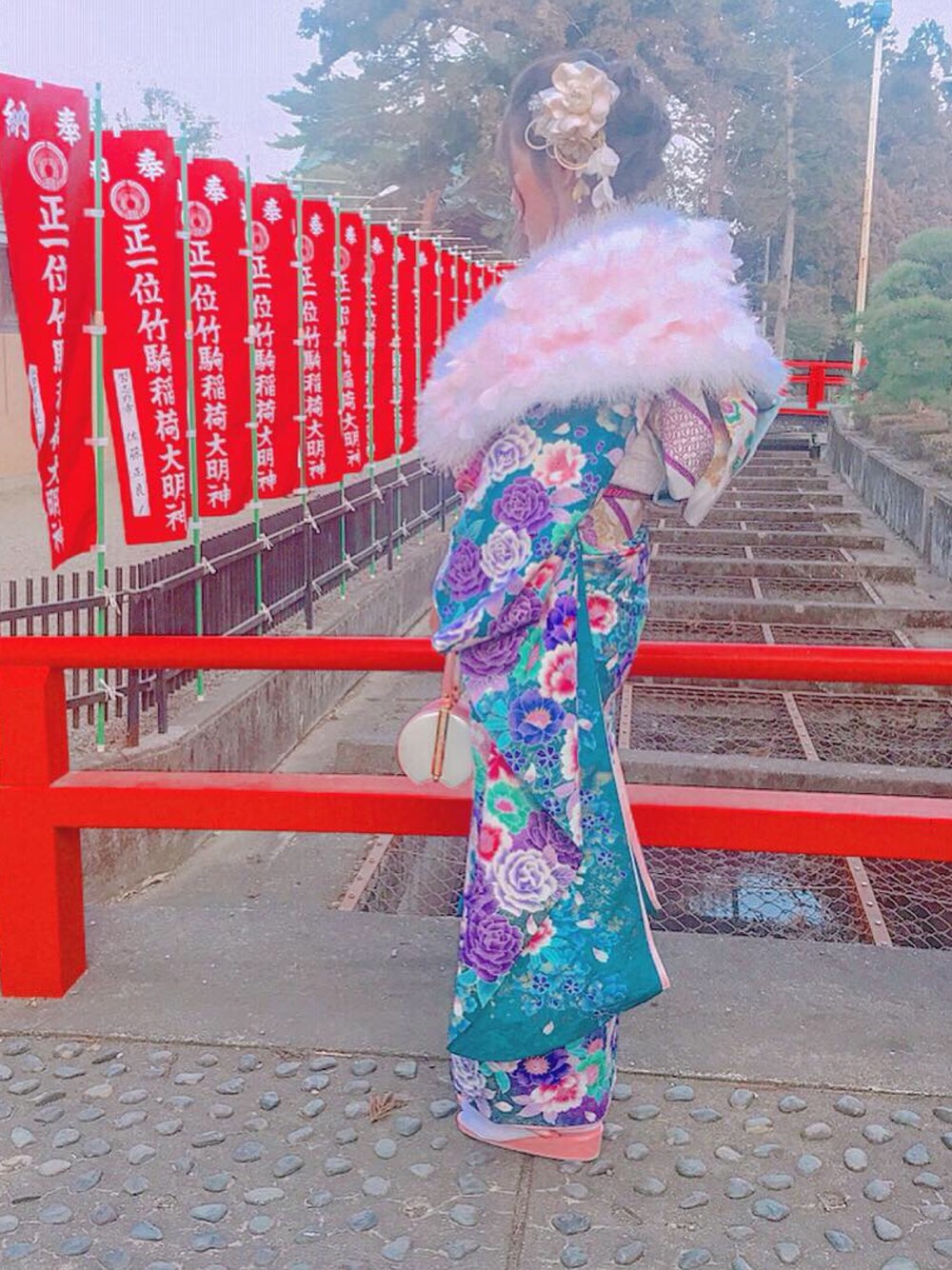 「成人式、成人式振袖、成人式ヘア」｜「とみひろいちばん館のアイテム（水着/着物・浴衣、ブルー系）」を使った、cocoaさん（レディース・154cm）の冬コーディネートの1枚目の写真