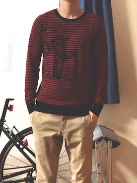 「ボーダーニット」｜「アイテム（チノパンツ）」を使った、Naoya@相互フォローさん（メンズ・175cm）の秋コーディネート