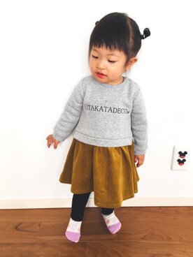 「Birthday（バースデイ）のアイテム（ワンピース、グレー系）」を使った、Hinaさん（キッズ・80cm）の秋コーディネート