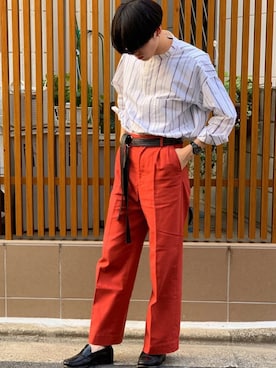 「RUMBLE RED（ランブルレッド）のアイテム（パンツ）」を使った、UJUさん（メンズ・176cm）の春コーディネート