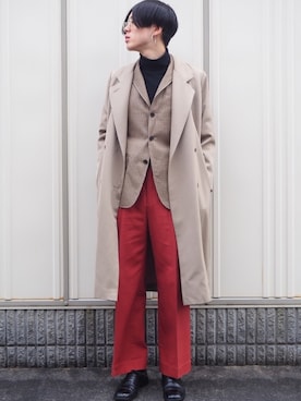 「RUMBLE RED（ランブルレッド）のアイテム（パンツ）」を使った、UJUさん（メンズ・176cm）の冬コーディネート