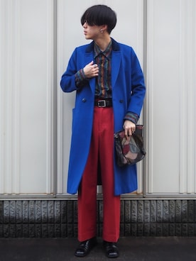 「RUMBLE RED（ランブルレッド）のアイテム（パンツ）」を使った、UJUさん（メンズ・176cm）の冬コーディネート