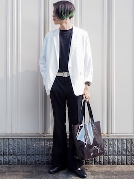 「UNIQLO（ユニクロ）のエアリズムコットンオーバーサイズTシャツ（5分袖）（Tシャツ/カットソー）」を使った、UJUさん（メンズ・176cm）の夏コーディネート