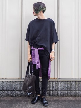 「BASQUE magenta（バスクマゼンタ）の【BASQUE -enthusiastic design-】スーパーオーバーサイズドロップショルダーハーフスリーブBIGカットソー（Tシャツ/カットソー）」を使った、UJUさん（メンズ・176cm）の夏コーディネート