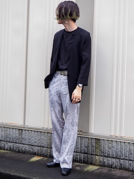 「ピアス」｜「アイテム（スリッポン）」を使った、UJUさん（メンズ・176cm）の夏コーディネート