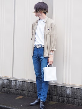 「UNIQLO（ユニクロ）のエアリズムコットンオーバーサイズTシャツ（5分袖）（Tシャツ/カットソー）」を使った、UJUさん（メンズ・176cm）の夏コーディネート