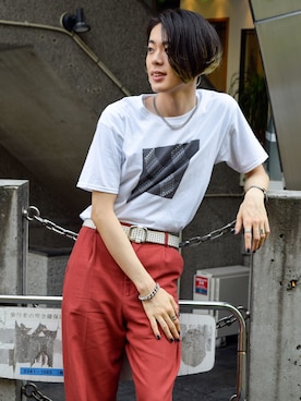 「RUMBLE RED（ランブルレッド）のアイテム」を使った、UJUさん（メンズ・176cm）の夏コーディネート