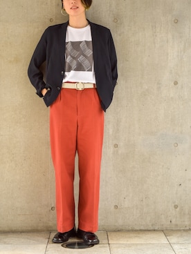 「RUMBLE RED（ランブルレッド）のアイテム」を使った、UJUさん（メンズ・176cm）の夏コーディネート