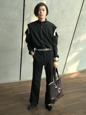 「ノーカラーシャツ」｜「アイテム（アナログ腕時計）」を使った、UJUさん（メンズ・176cm）の夏コーディネート