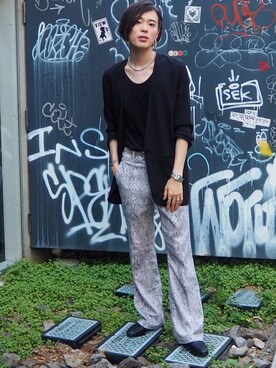 「HARE」｜「アイテム（ノーカラージャケット）」を使った、UJUさん（メンズ・176cm）の夏コーディネート