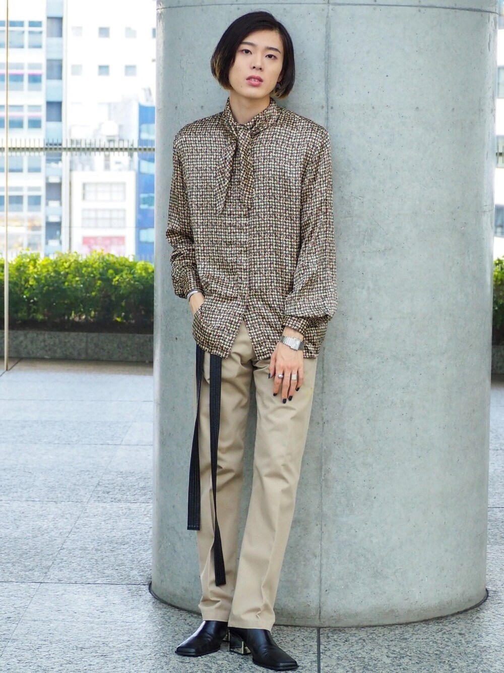 「秋服準備はじめました、ベージュ、ベージュコーデ、古着MIX、きれいめカジュアル、プチプラ、HARE、ZARA、EDWIN、秋コーデ」｜「古着のアイテム（シャツ/ブラウス、ベージュ系）」を使った、UJUさん（メンズ・176cm）の秋コーディネートの1枚目の写真