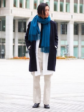 「green label relaxing（グリーンレーベルリラクシング）のアイテム（チェスターコート）」を使った、UJUさん（メンズ・176cm）の冬コーディネート