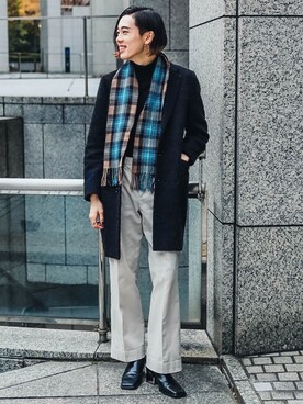 「green label relaxing（グリーンレーベルリラクシング）のアイテム（チェスターコート）」を使った、UJUさん（メンズ・176cm）の冬コーディネート