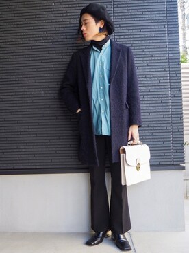 「green label relaxing（グリーンレーベルリラクシング）のアイテム（チェスターコート）」を使った、UJUさん（メンズ・176cm）の冬コーディネート
