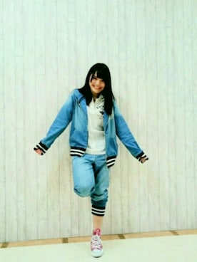 「サックスブルー」｜「アイテム（デニムジャケット）」を使った、ゆみみん(クラシカルエルフ)さん（レディース・156cm）の夏コーディネート