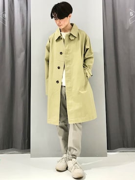 「ステンカラーコート ベージュ」｜_kaitoさん（メンズ・167cm）の冬コーディネート