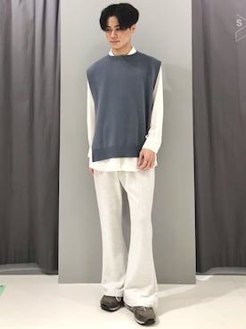 インナーシャツボートネックニットベストset を使ったメンズ人気ファッションコーディネート Wear