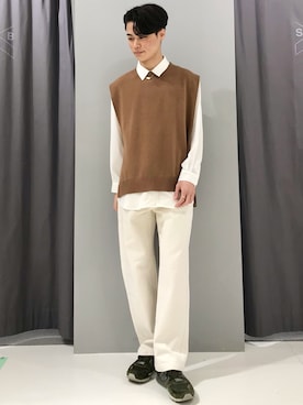 インナーシャツボートネックニットベストset を使ったメンズ人気ファッションコーディネート Wear