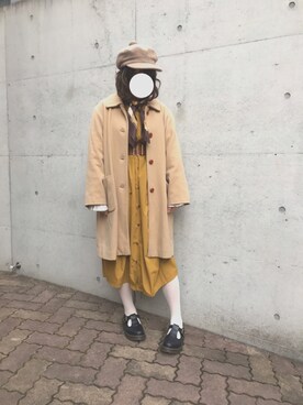 「レトロ」｜「アイテム（ステンカラーコート）」を使った、めこさん（レディース・163cm）の冬コーディネート