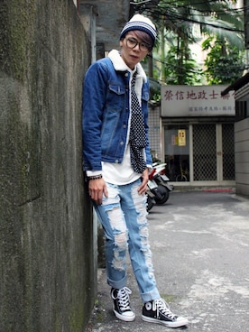「5（ファイブ）のアイテム（帽子）」を使った、ANTさん（メンズ・180cm）の冬コーディネート