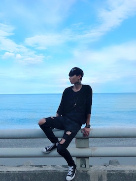 「5（ファイブ）のアイテム（パンツ）」を使った、ANTさん（メンズ・180cm）の夏コーディネート