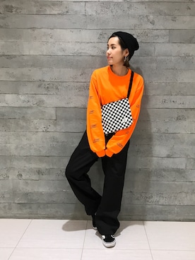 「JERZEES（ジャージーズ）のアイテム」を使った、Miki Maedaさん（レディース・151cm）の秋コーディネート
