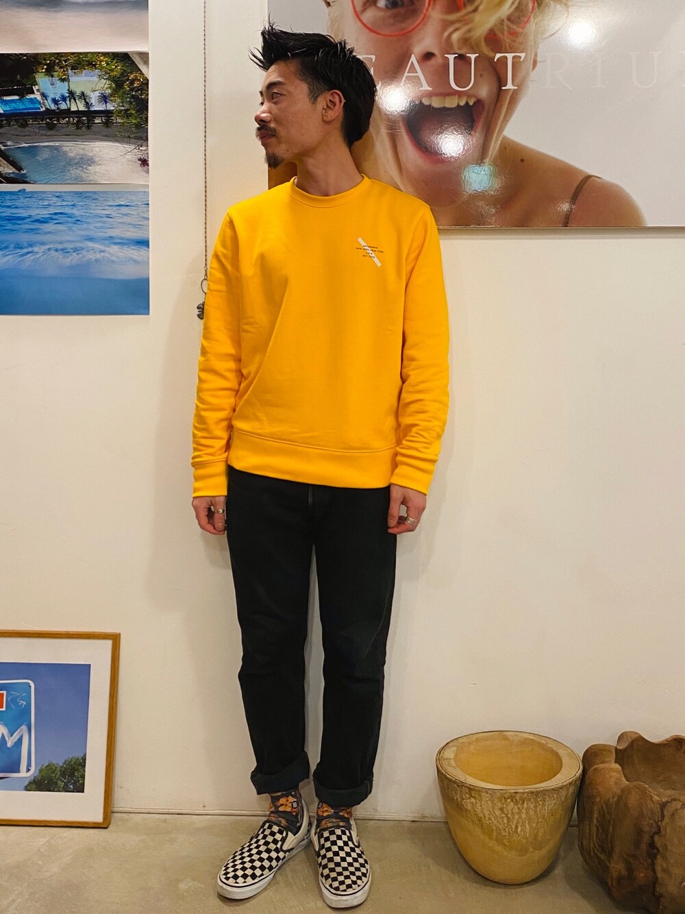 「BEAUTRIUM 、BEAUTRIUM鎌倉小町、鎌倉美容室、鎌倉美容師、美容師、AW、秋冬コーデ、ファッション、大人ストリート、お洒落さんとつながりたい」｜「Saturdays NYCのアイテム（スウェット、オレンジ系）」を使った、yukikwamura0725さん（メンズ・170cm）の冬コーディネートの1枚目の写真